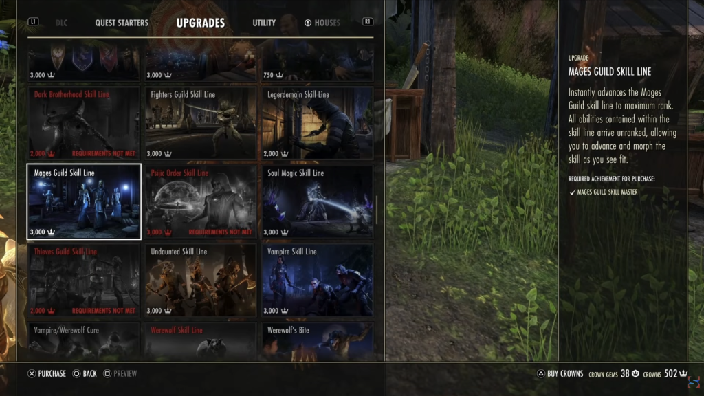 Mages Guild Skill Line product available in the ESO Crown Store after getting to Mages Guild Level 10 on at least one character.