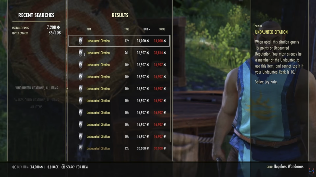 Undaunted Citations for sale at a Guild Trader in Elden Root in The Elder Scrolls Online.