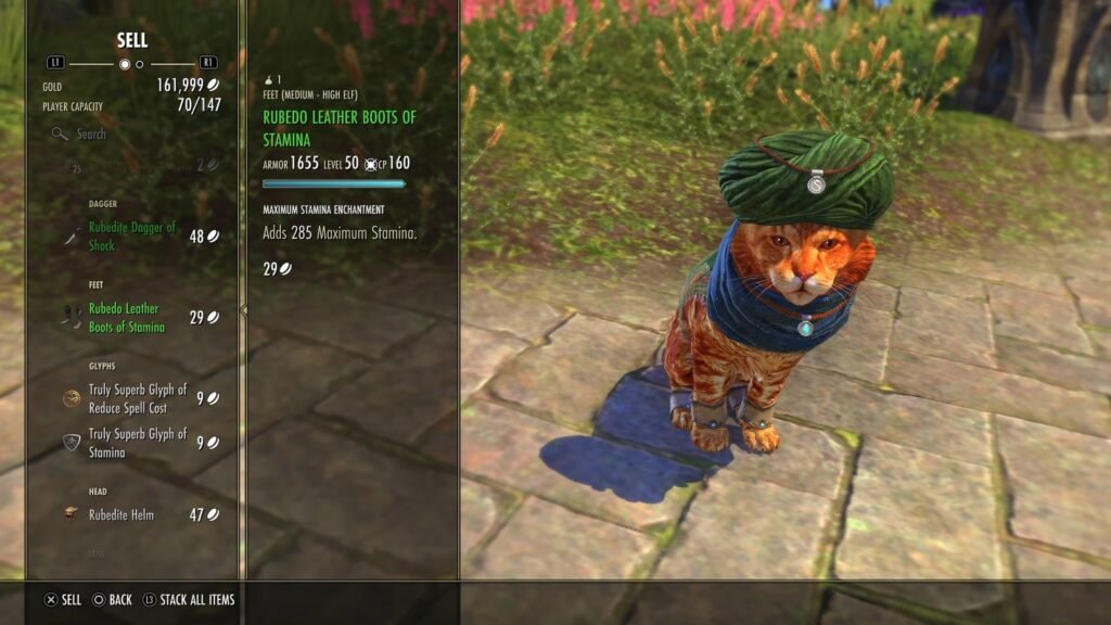 Screenshot of the Merchant Assistant Fezez in The Elder Scrolls Online.