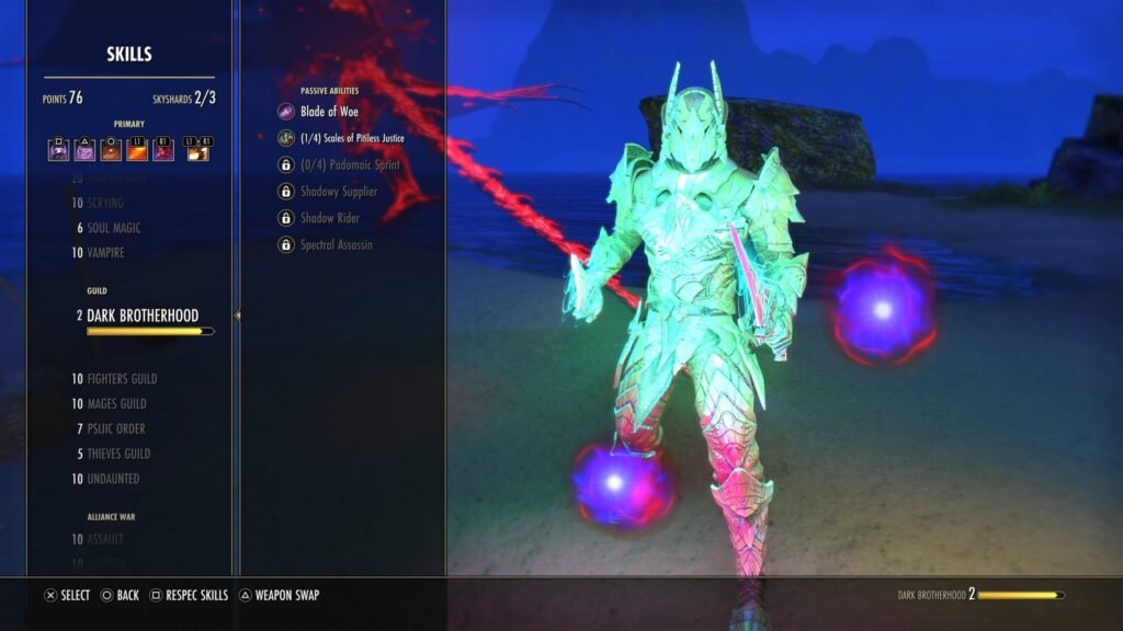 Screenshot of the Dark Brotherhood Skill Line menu in The Elder Scrolls Online.