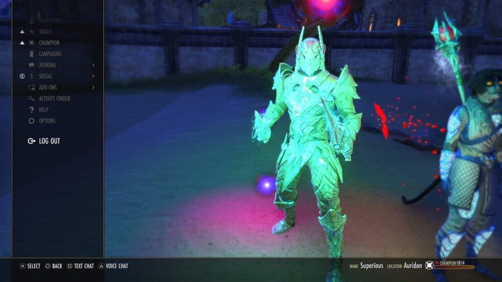 Screenshot of the "Log Out" option in the ESO Menu.
