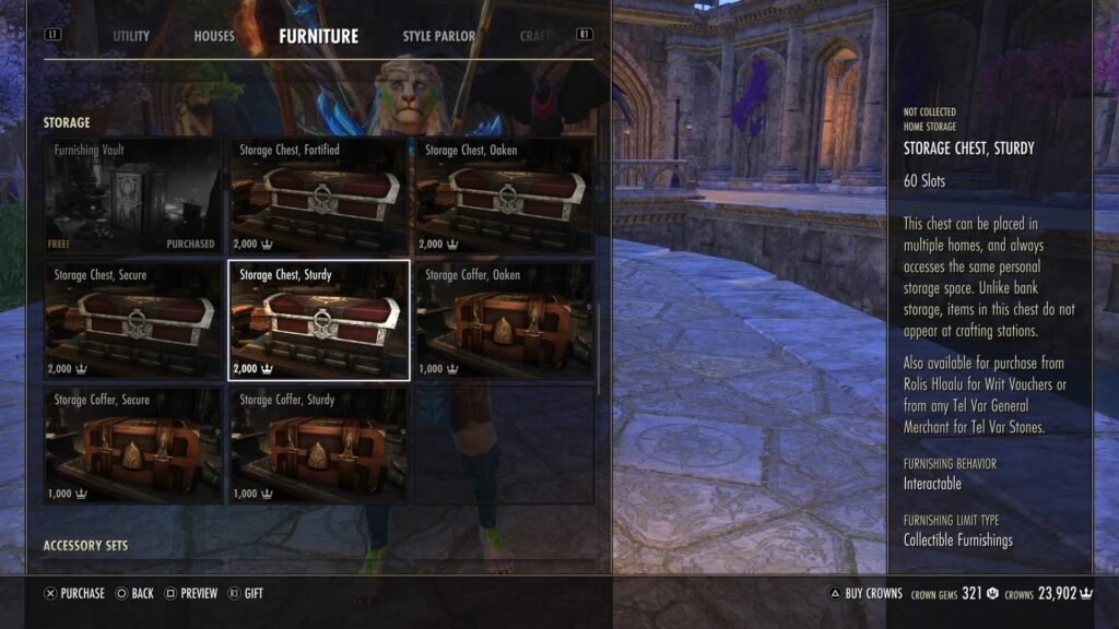 Screenshot of the Storage Chest, Sturdy item in the ESO Crown Store.