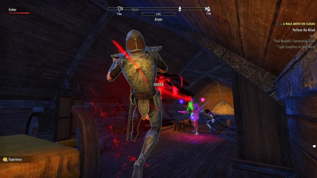 Screenshot of a Vampire player using the Feed ability on an NPC in The Elder Scrolls Online.