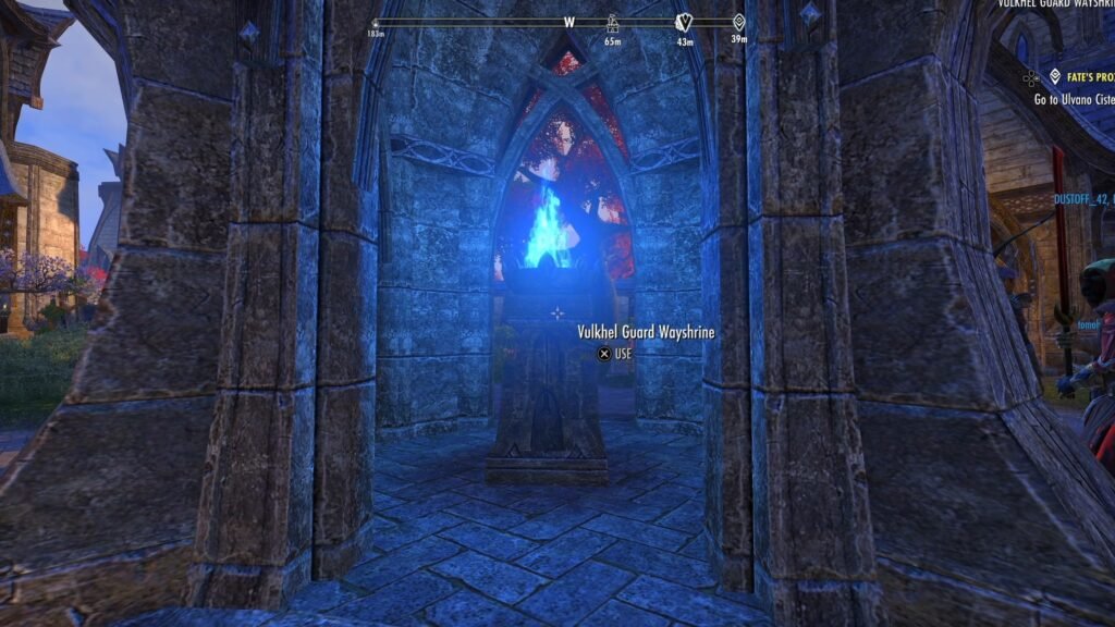 Screenshot of the Vulkhel Guard Wayshrine in Auridon in The Elder Scrolls Online.