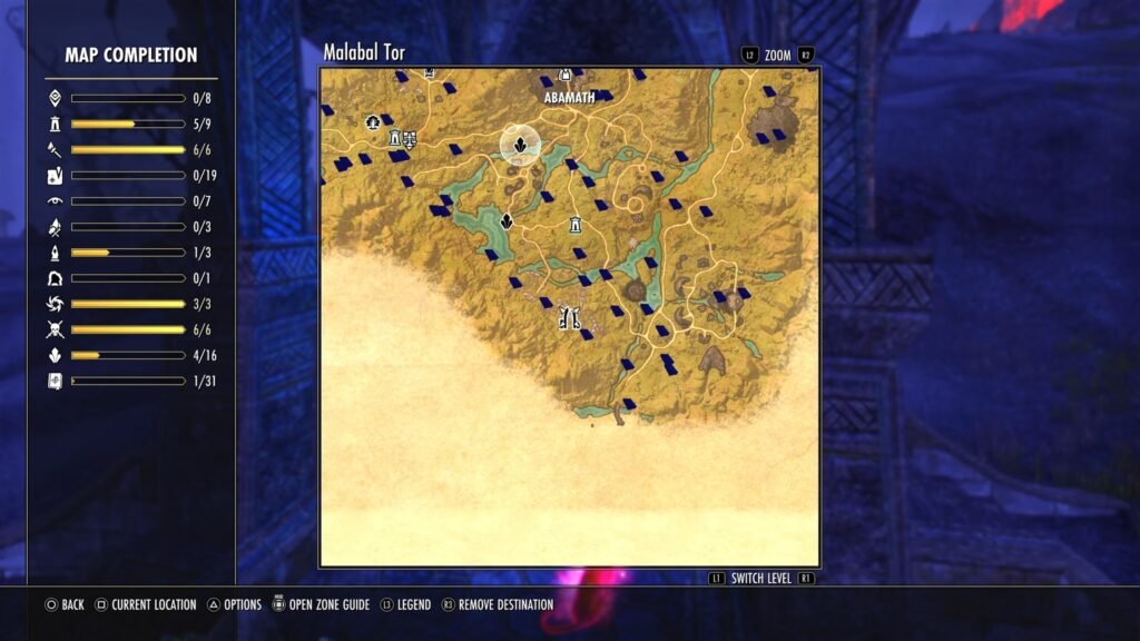 Screenshot showing the location of Abamath in Malabal Tor in The Elder Scrolls Online.