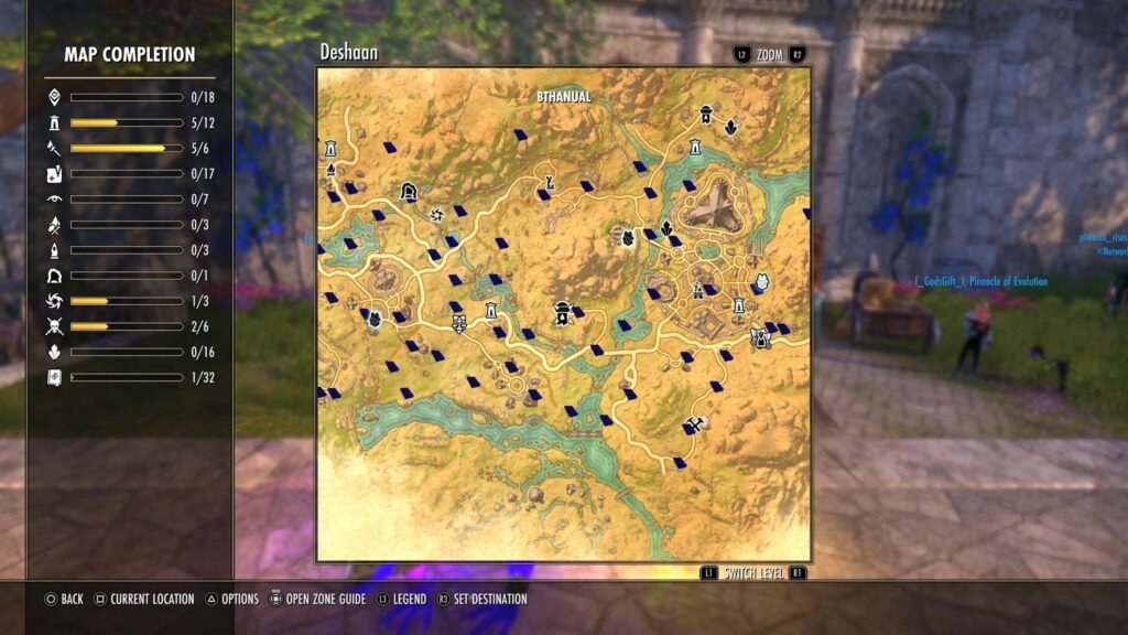 Screenshot showing the location of Bthanual in Deshaan in The Elder Scrolls Online.