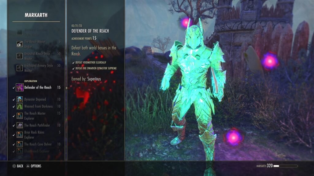 Screenshot of the Defender of the Reach achievement in The Elder Scrolls Online.