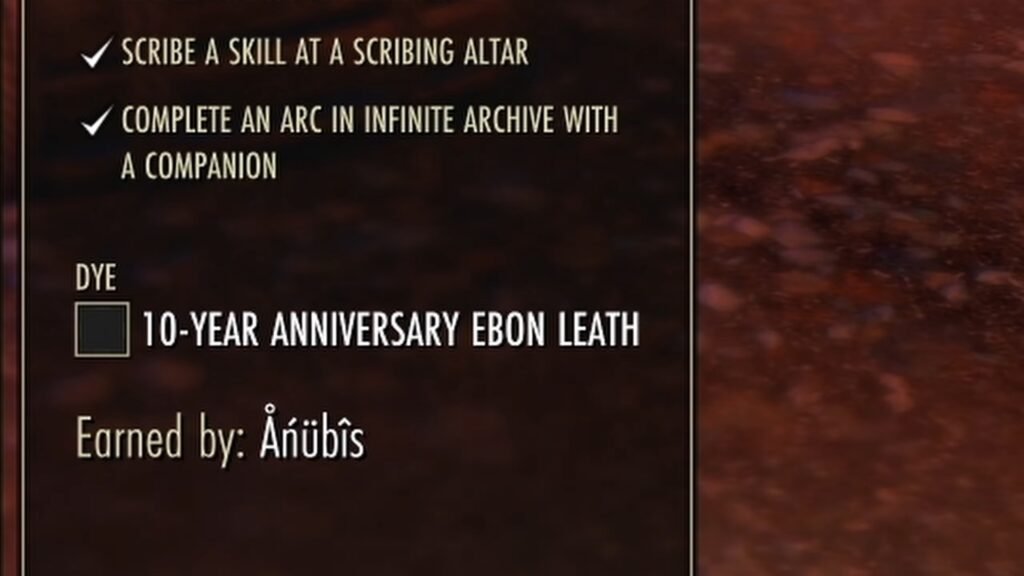 Screenshot of the Dye Stamp for Ebon Leather Black in The Elder Scrolls Online.