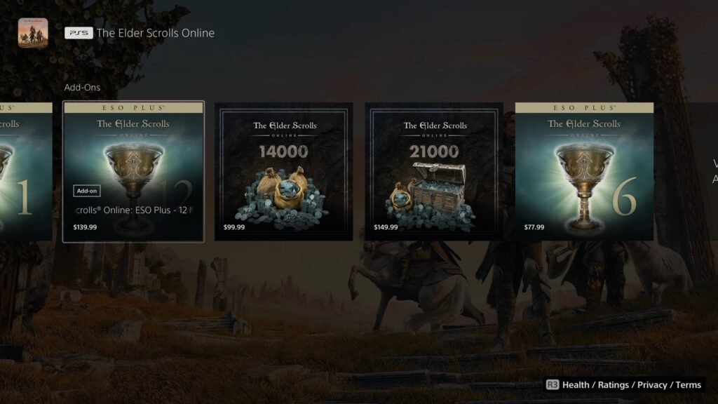 Screenshot showing the price of ESO Plus on PS5.