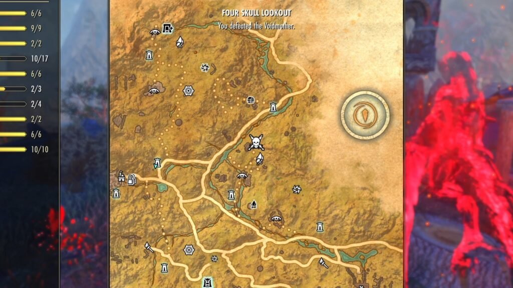 Screenshot showing the location of the Voidmother Elgroalif World Boss in The Reach in The Elder Scrolls Online.