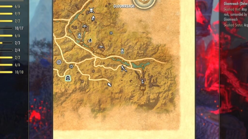Screenshot showing the location of the Gloomreach Delve in The Reach in The Elder Scrolls Online.