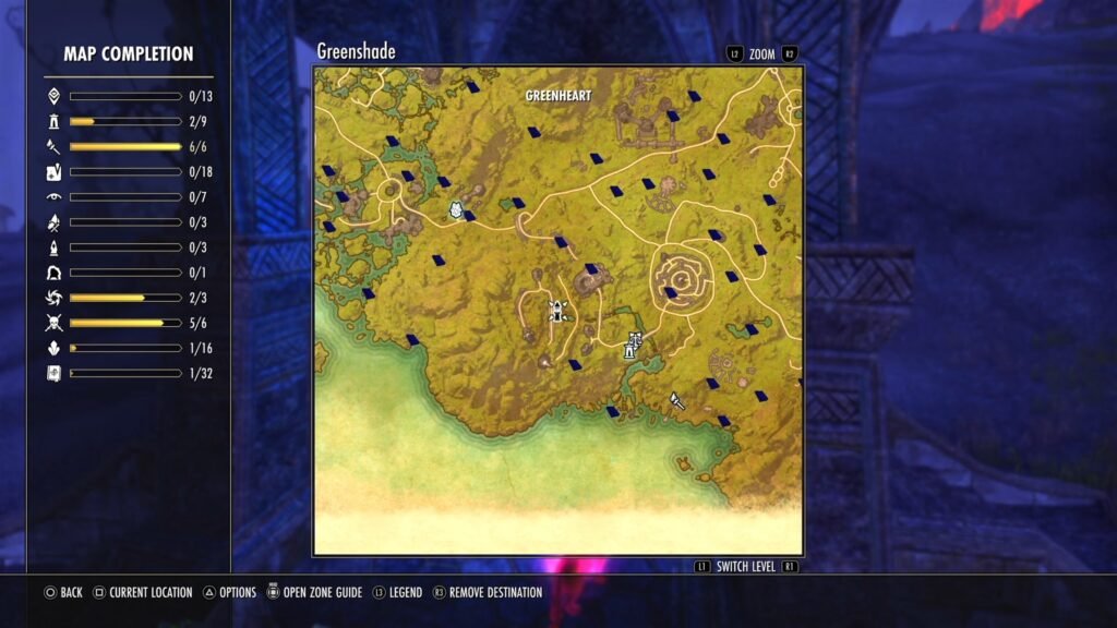 Screenshot showing the location of Greenheart in Greenshade in The Elder Scrolls Online.