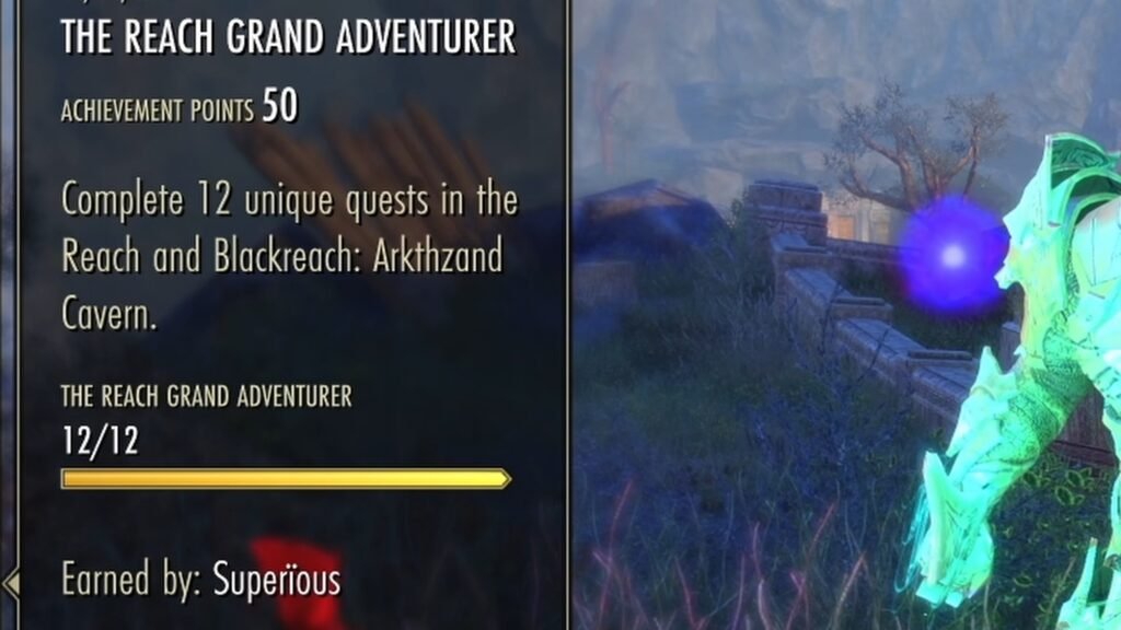 Screenshot of the Defender of The Reach Grand Adventurer achievement in The Elder Scrolls Online.