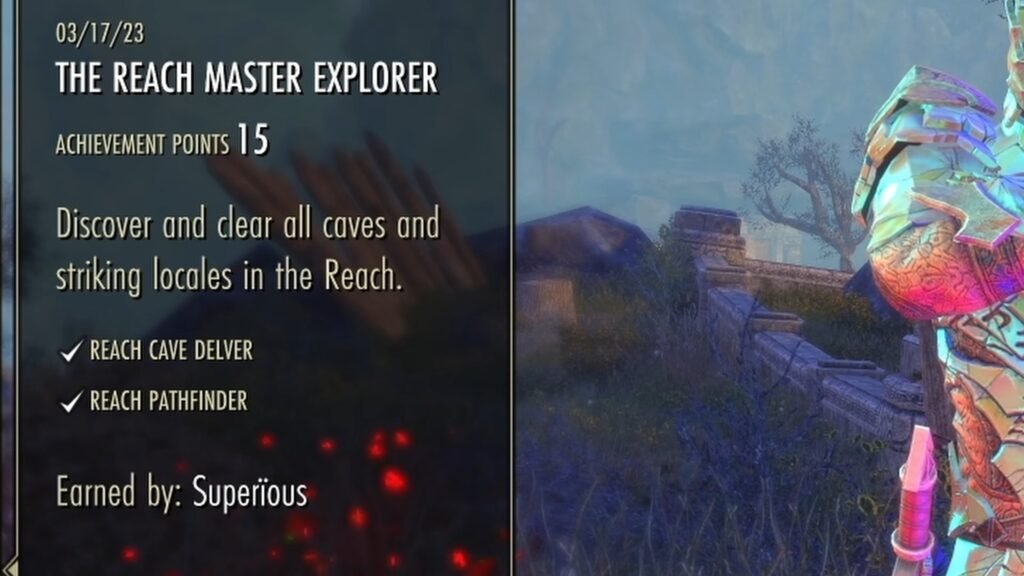 Screenshot of the The Reach Master Explorer achievement in The Elder Scrolls Online.