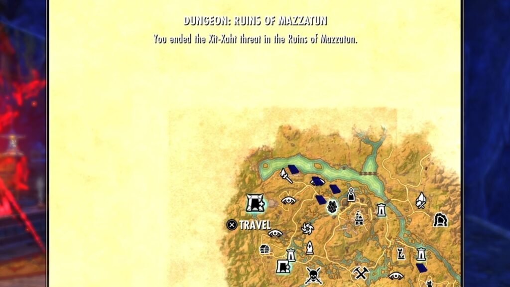 Screenshot showing the location of the Ruins of Mazzatun Group Dungeon in The Elder Scrolls Online.