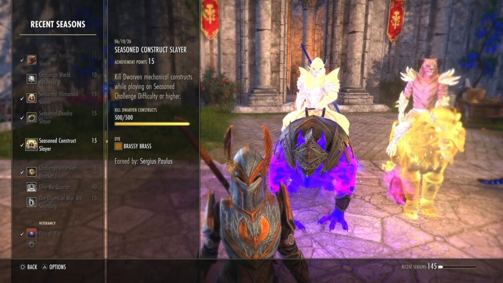 Screenshot of the Seasoned Construct Slayer Achievement in The Elder Scrolls Online.