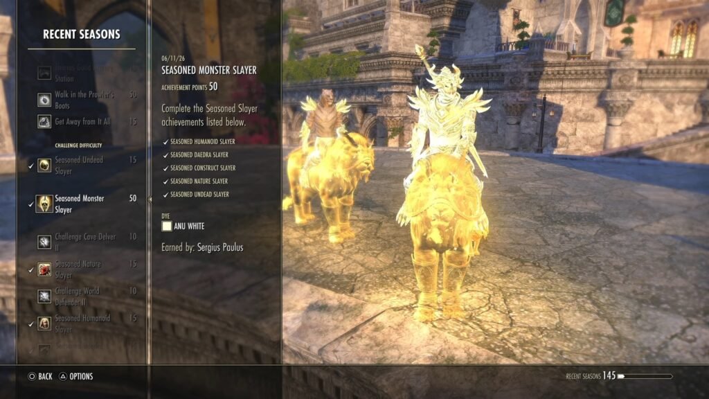 Screenshot of the Seasoned Monster Slayer Achievement in The Elder Scrolls Online.