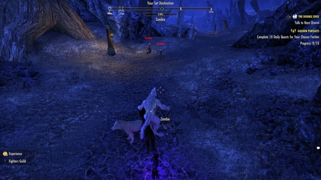 Screenshot showing a Werewolf slaying trash mobs in The Vile Laboratory, Coldharbour in The Elder Scrolls Online.