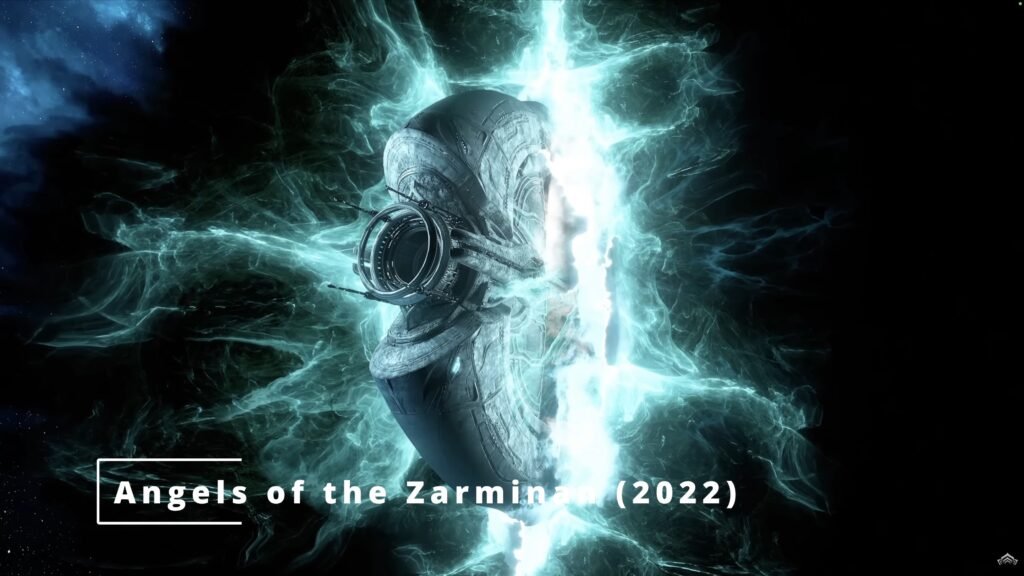 Screenshot from the cinematic trailer for the Warframe DLC "Angels of the Zariman."