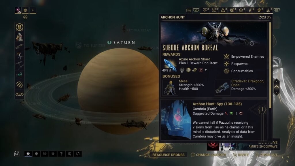 Close-up screenshot of the Archon Hunt screen in the Warframe Star chart.