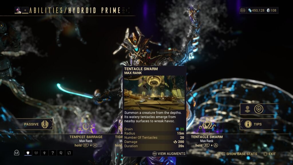 Image displaying the tooltip of Hydoid Prime's Tentacle Swarm ability, with Hydroid Prime in the background.
